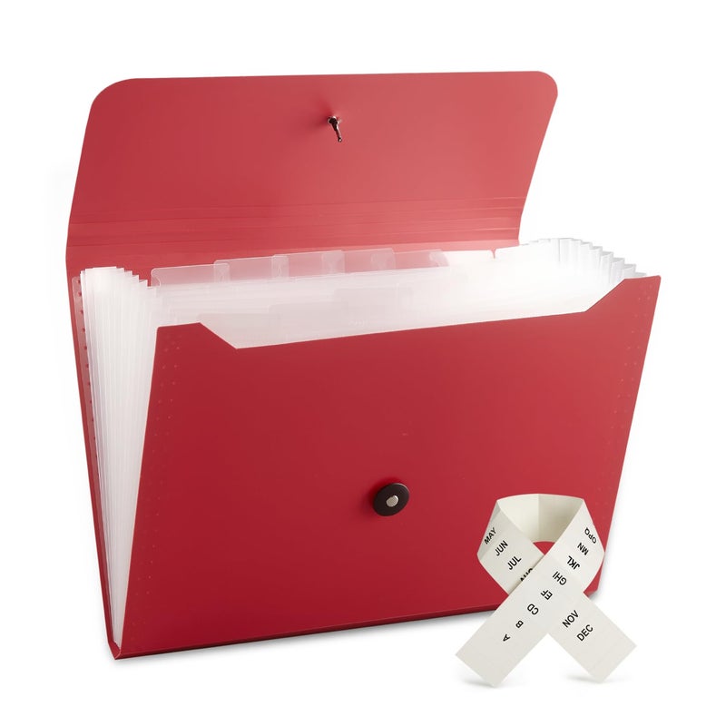 Nicfaec Expanding File Folder with 13 Pockets, Red, Polypropylene, 12.99"" x 9.45"" x 1.1"" - Image 1